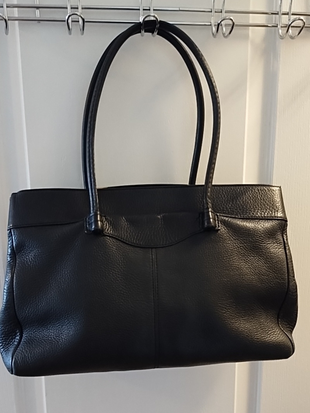 Tod's Mocassino Black Pebbled Leather Tote Double Handles Italian Quiet Luxury - Picture 4 of 13